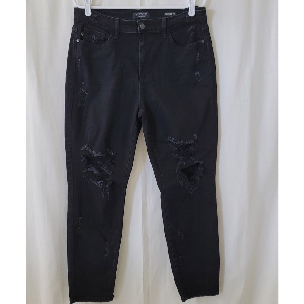 Judy Blue Jeans Size 13 / 31 Black Boyfriend Fit Distressed Stretchy High Rise